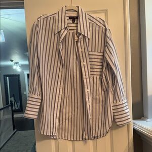 Banana Republic White and Blue Striped Button-Down Shirt